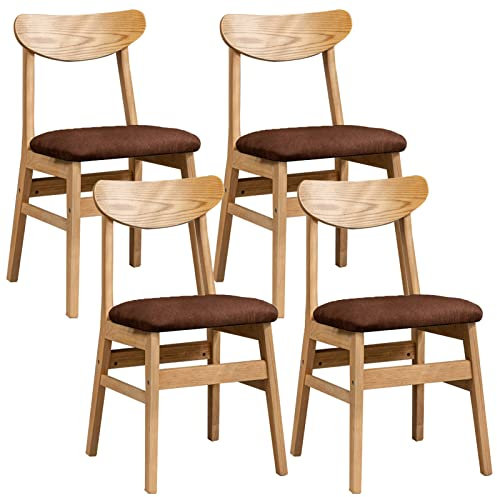 JUNNIU Hocker, Massivholzstühle, 4er-Set, Möbel, Küche, Restaurant, Hocker mit Rückenlehne und Kissen aus Baumwollleinen, Sitzhöhe 44 cm (Farbe: Braun) Decoration