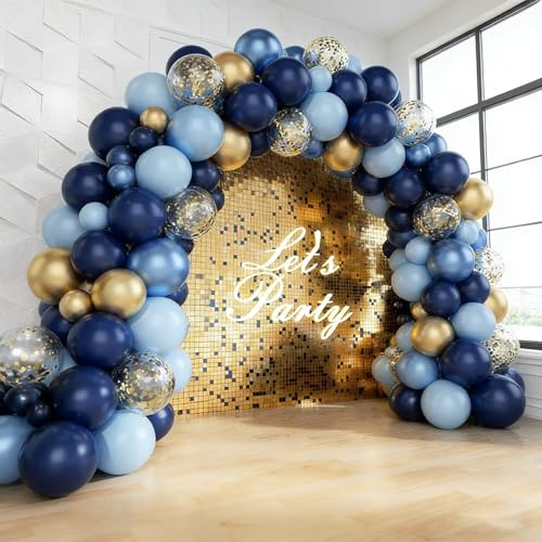 QIFU 177pcs Blue Balloons Arch Kit - Navy Blue and Gold Balloons Arch | Blue Birthday Balloons with Confetti Balloon, Diy Ballon Arch for Men Birthday Decorations Wedding Engagement Baby Shower