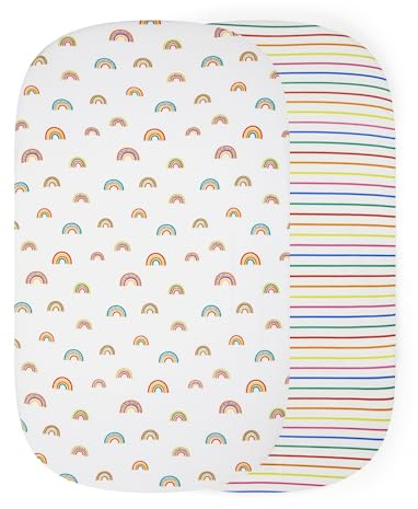 Ickle Bubba 2 Pack Fitted Sheets (Rainbow Dreams) – 100% Soft Cotton, 61cm x 100cm, Compatible with Bubba&Me Bedside Crib, Drift, Mini Rocker, Scout Travel Crib, Stomp, Altima & Virgo Carrycots
