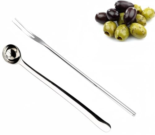 7 Olive Spoon and 9 Pickle Fork Jars Serving Spoon and Fork Set,Stainless Steel Food Picker for Pickle Cucumber Arugula