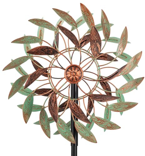 VEWOGARDEN 360° Outdoor Metal Wind Spinners Kinetic Wind Sculptures & Spinners for Yard Garden Lawn Patio Decorations, Light Green & Bronze
