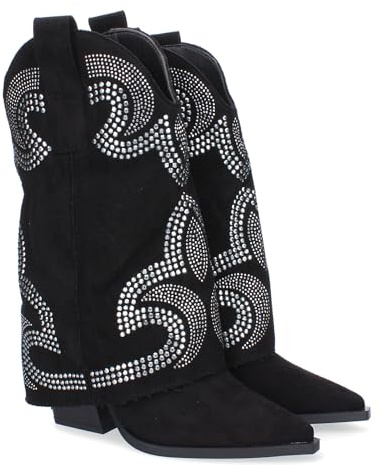 shoes&blues.es Bottines à talons pour femme, style cowboy legging, confortables et élégantes, avec ornement à clous sans fermeture., Noir , 40 EU