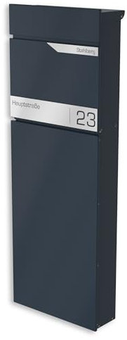 Graviers Boîte aux Lettres sur Pied Anthracite RAL 7016 - Design Robuste, Plaque Personnalisable en Acier Inoxydable, résistante aux intempéries, boîte aux Lettres