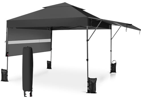 COSTWAY 3 x 5.37m Rolling Pop up Gazebo, 3-Level Height Adjustable Canopy Tent with Double Side Panel, Roller Bag, Wheels, Weight Bags, Stakes and Ropes, Waterproof Garden Beach Sun Shelter