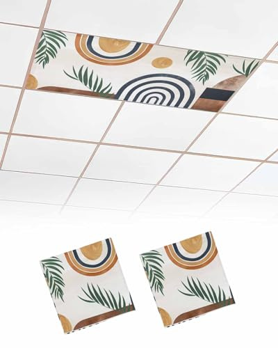 TvonTa Tey Fluorescent Light Covers for Drop Ceiling Boho Arch Sun Leaves Magnetic Light Filters, Nordic Bohemian Retro Art Ceiling Shade Filters for Home Classroom Office,2x4 ft,2Packs
