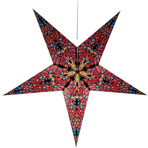 YEPSIO Paralume di carta a forma di stella, grande 60 cm, decorazione da appendere per Natale, matrimonio, casa, festa di compleanno, pieghevole, stella a 5 punte (nero, ruggine, blu)