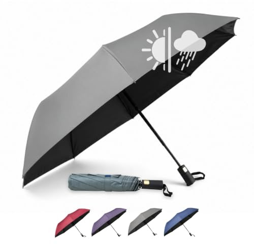 QILZO Ombrelle Anti UV Femme et Homme | Parapluie Anti UV UPF 50 Pliant | 2 en 1: Protection contre la Pluie et le Soleil | Automatique Anti Vent | 8 Baleines en Fibre de Verre | Diamètre 100 cm