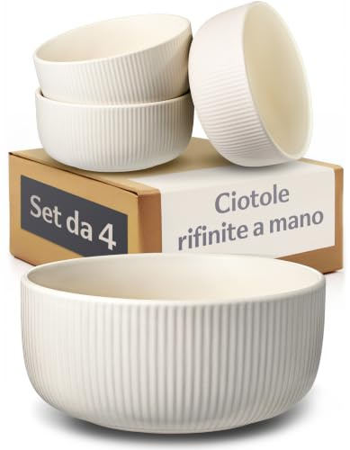 Cosumy Cuencos Ceramica Set 4-700ml Bowl Desayuno - Bol Aperitivos | 700 ml - Amplia abertura para sopa, ensalada & postre - Diseño de rayas elegante - Lavavajillas & microondas