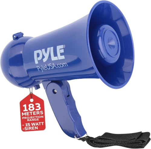 Pyle Portable Megaphone - Battery Operated Horn Loudspeaker with Siren, Built-in Dynamic Microphone Speaker, Adjustable Volume Control, Talk, and Siren Switch (Navy Blue)
