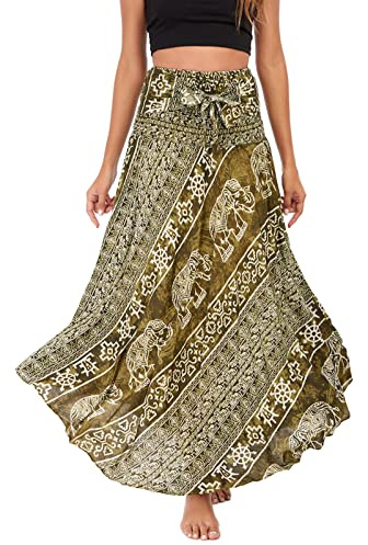 FEOYA Casual Elegante Vestido Largo Estilo Bohemio para Vacaciones, Falda Largo para Mujer de 2 en 1 Falda de Danza del Vientre Estilo 2