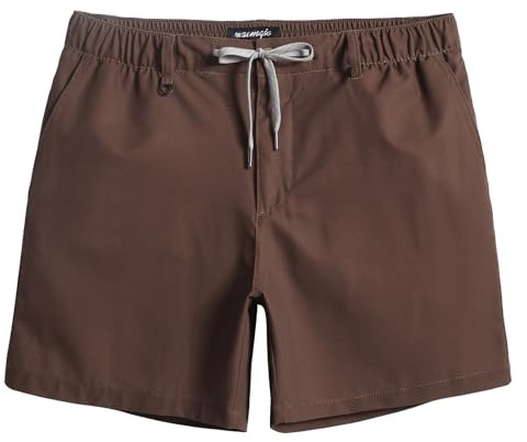 Maamgic Men's 5 Inseam Casual Classic Fit Shorts with Multi-Pocket, Hybrid Quick Dry Shorts - Brown, Large