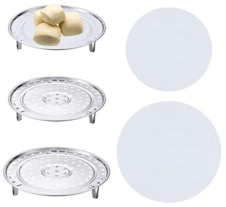 2pcs Stainless Steel Steam Rack, 2pcs Steamer Cloth, Round Steaming Rack, Cooling Rack, Detachable V-Shape Bracket for Home Kitchen Cooking (Diameter 20cm, 22cm)