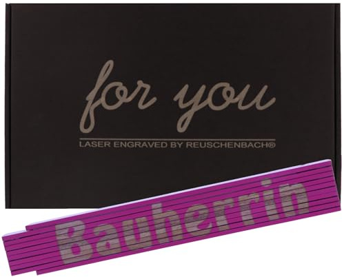 Reuschenbach Zollstock personalisiert mit Geschenkbox, Gliedermaßstab 2 Meter mit Wunschtext, Meterstab (verschiedene Farben) (PINK)