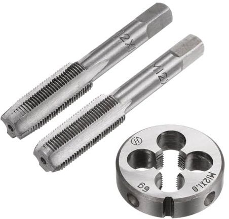 sourcing map 3-teiliges metrisches Handgewindebohrer- und Schneideisen-Set, M12 x 1 Kegel-/Untergewindegewindebohrer + runde Schneideisen, Handgewindeschneidwerkzeuge für die Reparatur