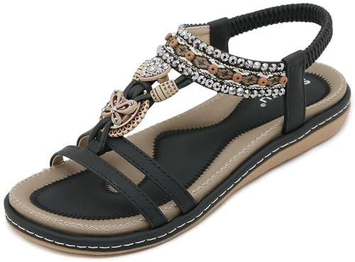 ZDQ Sandales Femme Été Confortable Elégant Plate Chaussures Noir 38 EU = Taille Fabricant 39