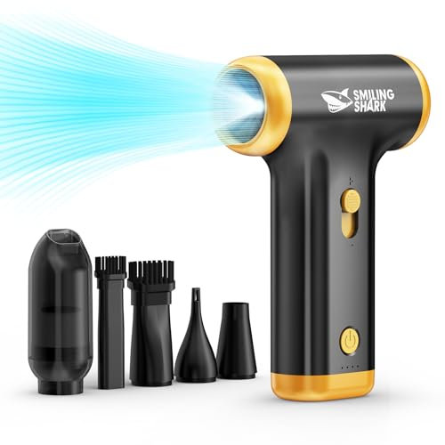 Smiling Shark Elektrische Staubgebläse Druckluftspray, Stufenlose Geschwindigkeit 130000 U/min 5Kpa Druckluft Compressed Air Duster mit LED-Licht für PC/Tastatur/Auto/Reinigung, JF-01 Pro(Schwarz)