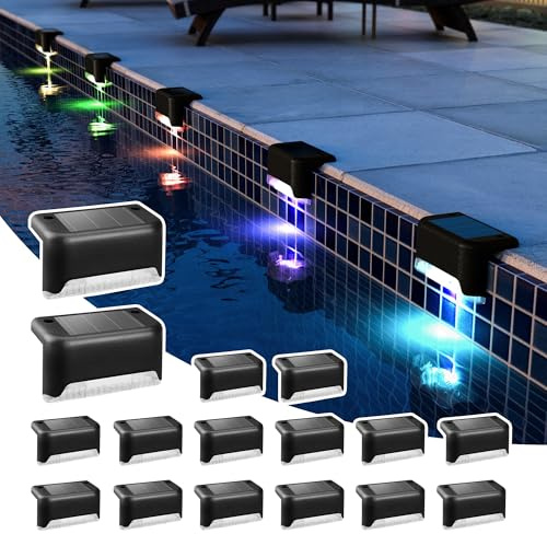 Solpex Solar Deck Lights 16 Pack Waterproof for Outdoor Stairs, Step, Fence, Yard, Patio, and Pathway(Black, Color Changing)