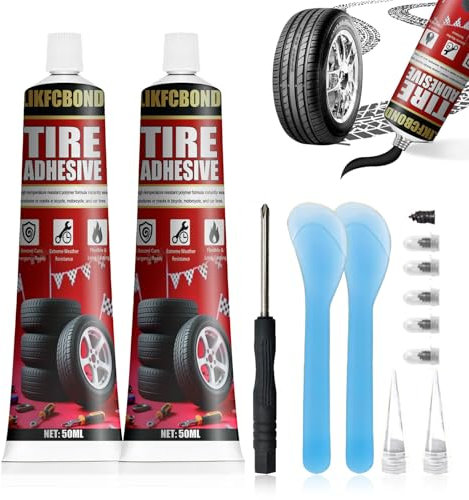 LIKFCBOND Sigillante per Riparazione Pneumatici, Colla per Riparazione Pneumatici, Adhesive Ripara Gomme Auto, Viene Fornito con Ugello e Raschietto, Adatto a Vari Tipi di Pneumatici, 2 Pezzi - 60ML