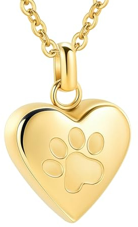 InfuMemo - Collana con medaglione porta-ceneri per cani/gatti, gioielli di cremazione, urna in acciaio inossidabile con stampa di zampa, collana con ciondolo a forma di cuore con impronta di animale