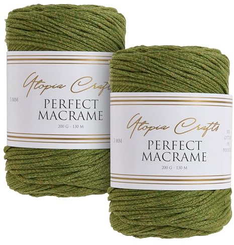 Utopia Crafts Perfect Macrame Cord 3mm - 2X 200g (Olive Oil)