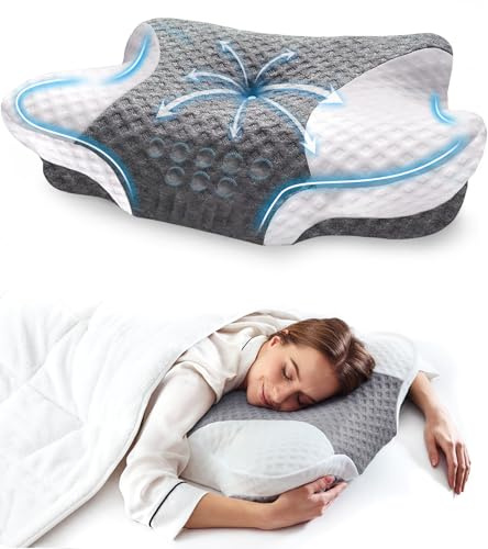 Memory Foam Cervical Neck Pillows - Side Sleeper Pillows for Pain Relief Contour Memory Foam Pillows Ergonomic Neck Support - Adjustable Orthopedic Bed Pillows with Breathable Pillowcase for Sleeping