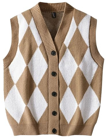 Gilet Pull col V Argyle pour Homme, Classique, boutonné sur Le Devant, sans Manches, Tricot, vêtement d'extérieur décontracté
