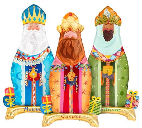 OH YEAH - Globo Foil Reyes Magos - 110 cm - Decoración Navideña - Celebraciones Familiares, Escolares y Escaparates - Roscón de Reyes - Eventos Navideños
