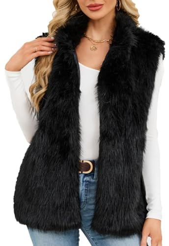 Generisch Chaqueta de piel monocromática para mujer, elegante chaleco de pelo para el tiempo libre, elegante, realza la figura, sin mangas, chaleco suelto, mullido, suave, abrigo de otoño, cálido