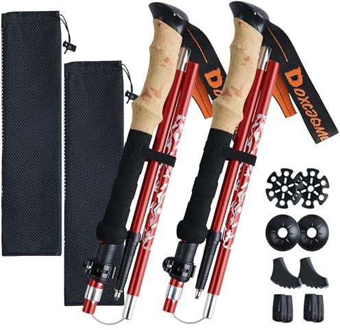 DOXCJQME Wanderstöcke Faltbar Aluminium Trekkingstöcke Nordic Walking Stöcke Damen Herren 110-130cm Leichte Trekkingstöcke Red