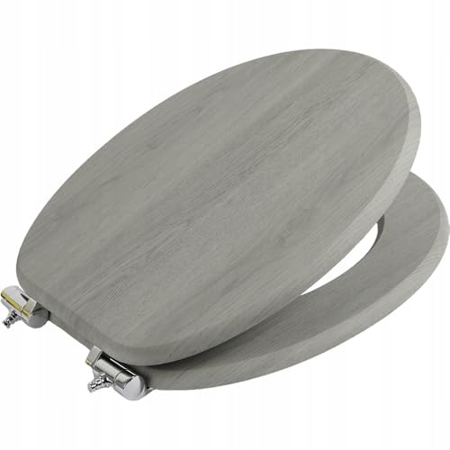SEPIO Toilettendeckel mit Absenkautomatik Holz - Model 404 - Grau - Antibakterieller WC-Sitz - Klodeckel mit Einfache Montage und Reinigung - Quick-Release-Funktion - Universal Klobrille