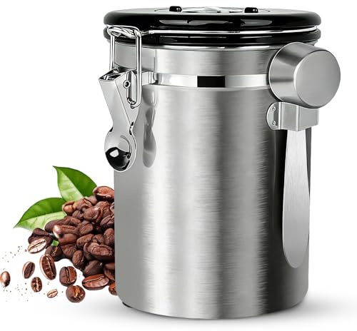 BUCOMTU 1.8L Contenitori per Caffè Ermetici, Barattolo per Caffè Ermetico in Acciaio Inox con Cucchiaio Incluso, Barattolo Sigillante Multifunzionale per Conservare Chicchi Di Caffè, Spezie, tè e Noci