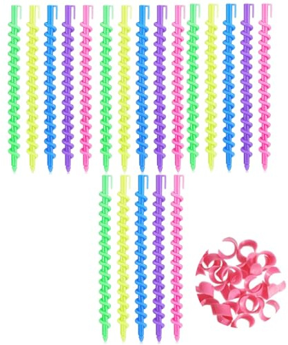 20 varillas de pelo en espiral para peluquería, rodillos de peluquería natural, kits de rizadores de ondas permanentes para mujeres y niñas, rulos durante la noche