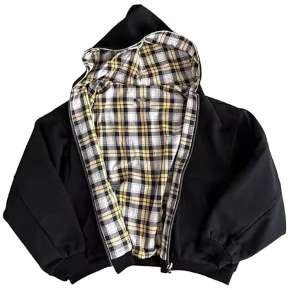 2027-Veste réversible à Capuche et Fermeture éclair Pull-Over Streetwear décontracté Coupe ajustée col Montant vêtements Sport extérieur Homme (Black, S)