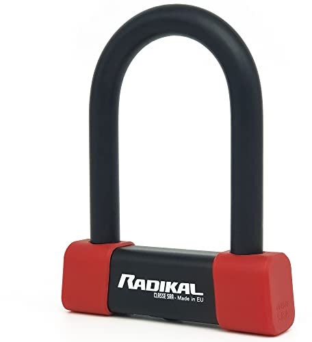 RADIKAL RK120R Antivol Moto Premium, U Homologué SRA, Anse ø18mm en Acier Cémenté, Serrure Anti-Perçage, Cadenas Moto Scooter Vélo Electrique, Double Verrouillage de la Roue et Disques Frein, 85x120mm