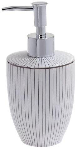 Spirella Seifenspender Ligne | mit Pumpe | Flüssigseifen-Spender | Keramik | 370ml | Langliebig und Robust | Schwarz weiß, White