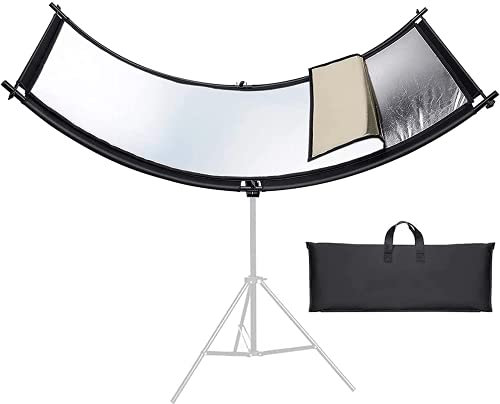 Fotoconic Reflector de luz con bolsa de transporte, 70 x 25.6 pulgadas, reflector curvo Arclight, color negro/blanco/dorado/plateado (soporte de luz no incluido)