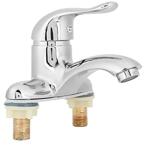 Hapivida G1/2 Double Basin Tap Single Lever Basin Mixer Taps Hot and Cold Mixer Faucet for 2 Hole Deck Mount Lavatory Home Supplies