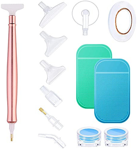 Gfamous Diamant Malerei Stifte,Diamant Kunststift Set,diamond painting zubehör stifte befüllen,mit 6 Diamant Malerei Stiftköpfe, 2 Diamantmalleim,Malerei Pflücker Werkzeuge Kit,für DIY Art Craft