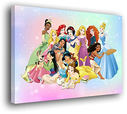 Genérico Cuadro Lienzo Canvas Infantil Princesas con Fondo arcoíris Multicolor para Decoracion – Varias Medidas - Lienzo de Tela Bastidor Madera de 3 cm - Alta resolucion (100, 66)