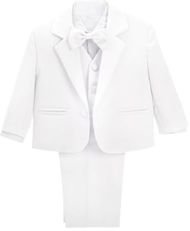 Lito Angels Bebisar Pojkar Formell Kostym, 5 Stycken Set Bröllop Dop Outfit (Blazer, Skjorta, Väst, Byxor, Fluga) Elfenben/Vit/Svart/Kungsblå