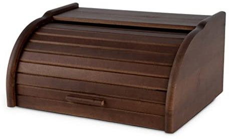 Brotkasten klein mit Rolldeckel dunkelbraun | Brot-Aufbewahrungsbox Küche Brotbox Holzbox für Brot | Rollbrotkasten Brotbox Brotbehälter |32x26x16| (dunkelbraun-Nuss)