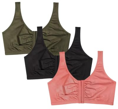 Fruit of the Loom Women's Front Closure Cotton Bra, Desert Dusk/Olive Night/Black, 36