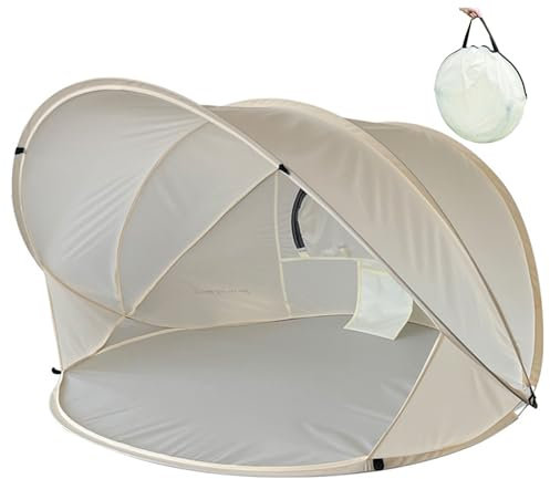 HYPIQQ Strandmuschel Pop Up Strandzelt UV-Schutz 50+ Sonnenschutz Strand Zelt Wurfzelt Wetter Leicht Strandzelt Für Garten Strand,Beige