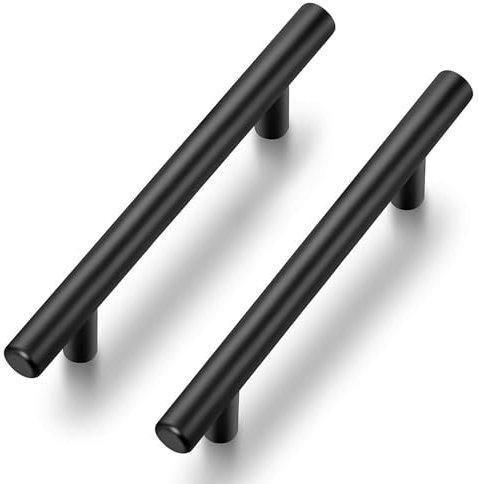 Ravinte 10 Pack Kitchen Cupboard Handles Black Cupboard Handles 96mm Hole Center T Bar Kitchen Handles Pulls for Cabinets and Drawers