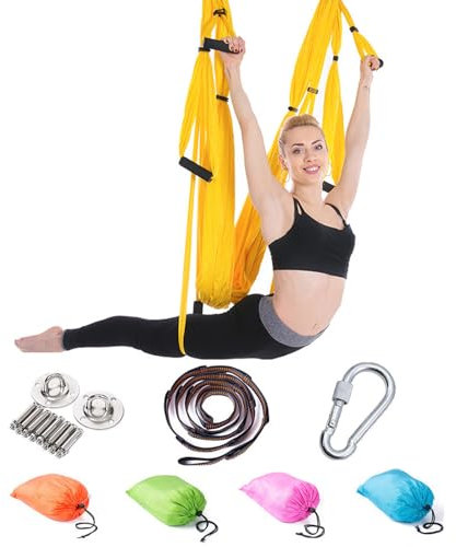 Yoga Hängematte Set Aerial Yogatuch Zum Aufhängen Hängematten Hammock Swing Therapieschaukel Schaukeltuch Yogagurt Hängetuch Inversion (Helles Gelb)