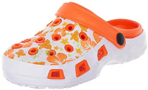 Brandsseller Zoccoli da Giardino Donna Taglia 36 – Mules Leggeri e Traspiranti con Motivo Floreale – Ideali Come Ciabatte o Pantofole da Esterno – Arancione