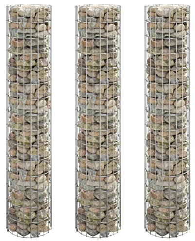Gecheer Fioriera Gabbione Circolare 3 pz in Acciaio Zincato,Gabbione in Rete Fioriera Acciaio,Fioriera a Gabbione,Fioriera Rialzata Fioriera per Giardino,Letto Rialzato,Metallo Ø30x150 cm