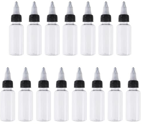 GLOBLELAND 15 flacone da Spremere da 30 ml con Tappo Nero A Spirale Bottiglie Trasparenti per Erogazione Bottiglia di Liquido Estruso in Plastica Bottiglie Rotonde Boston Naturali Bottiglie