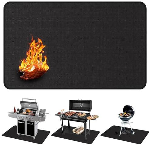 WOOLUCK 122 x 165cm Alfombrilla Parrilla Fogones, Barbacoa Protector Suelo, Alfombra Barbacoa Exterior Fibra de Vidrio de Silicona, Alfombra Barbacoa Exterior