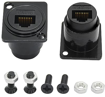 Riertostng 2 st RJ45 Panel Mount Connector, D-typ RJ45 Cat6-uttag till hona genom uttag med skruv, RJ45-nätverk Ethernet Extension Coupler Adapter